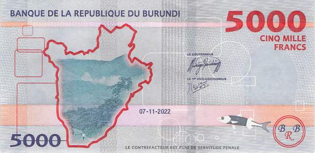 Burundi p58a 5000 Francs 2022